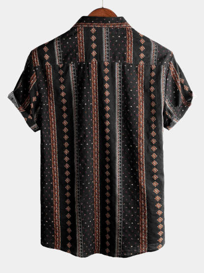 Men Retro Button Up Short Sleeve Shirt-Vacay Outfit