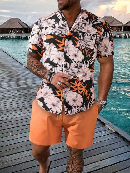 Tropical Harmony Shirt And Shorts Set-Vacay Outfit