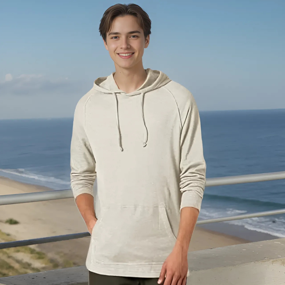 Long Sleeve Slub Thermal Pullover Hoodie For Men