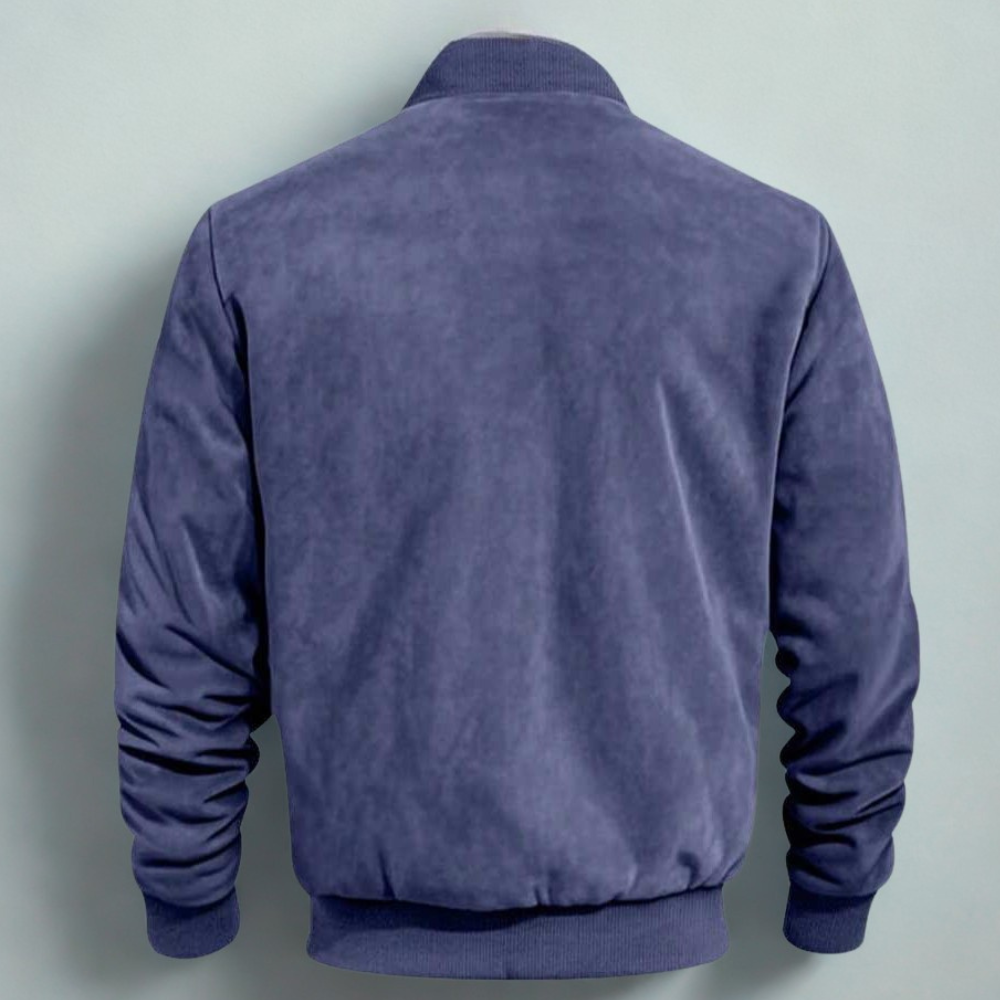 Suede Bomber Jacket With Full Zip Stand Collar For Men