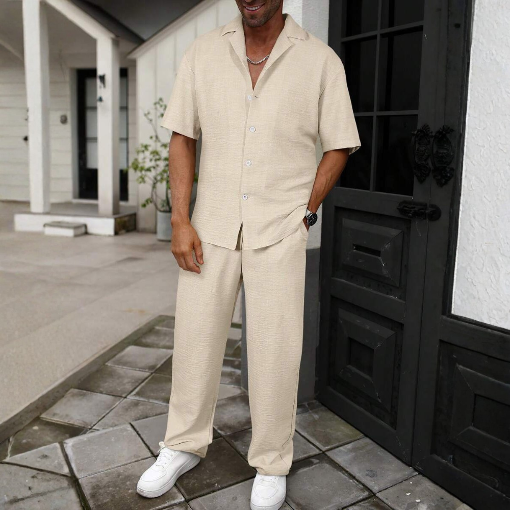 Short Sleeve Shirt And Long Pants Set For Men