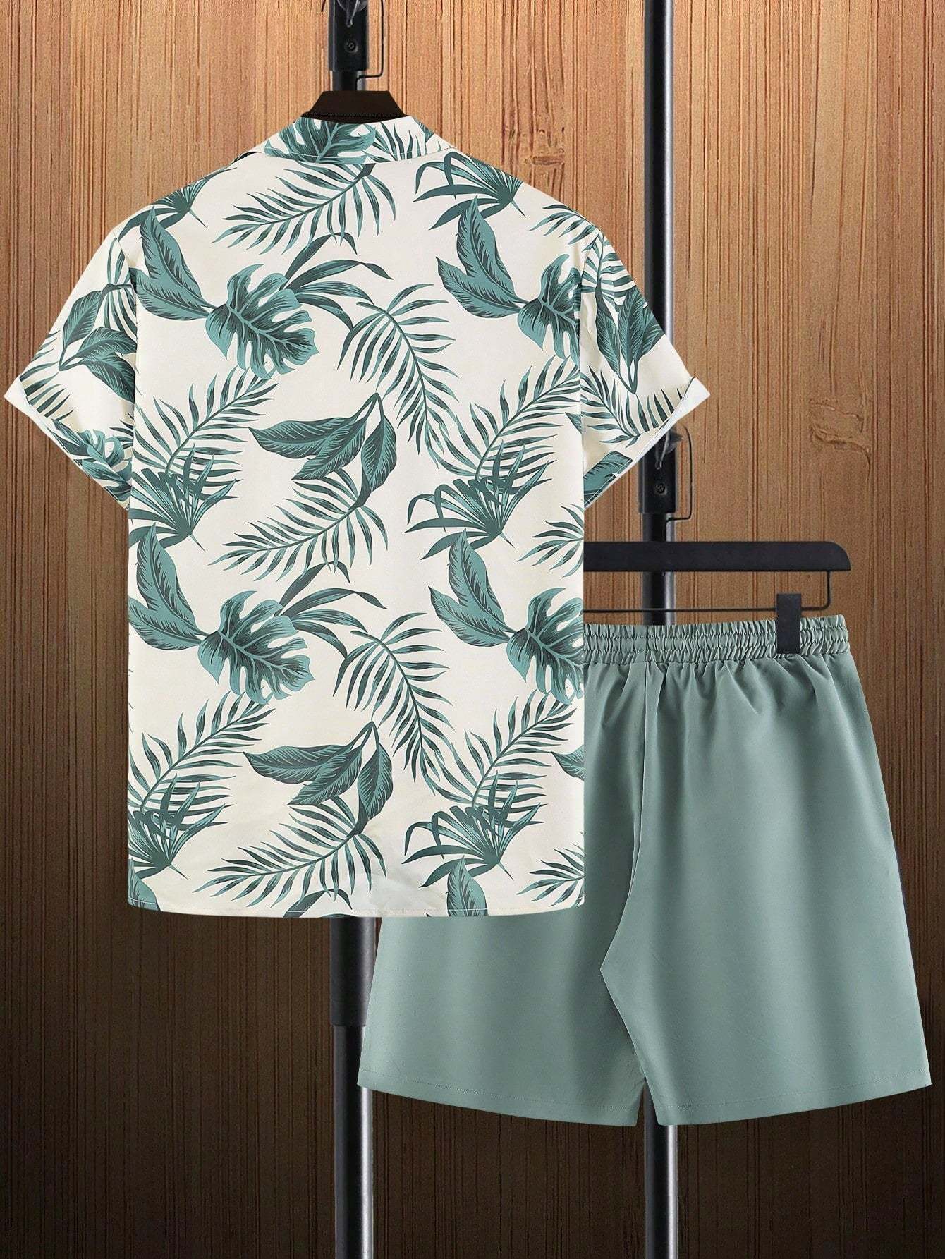 Tropical Print Shirt And Drawstring Shorts-Vacay Outfit