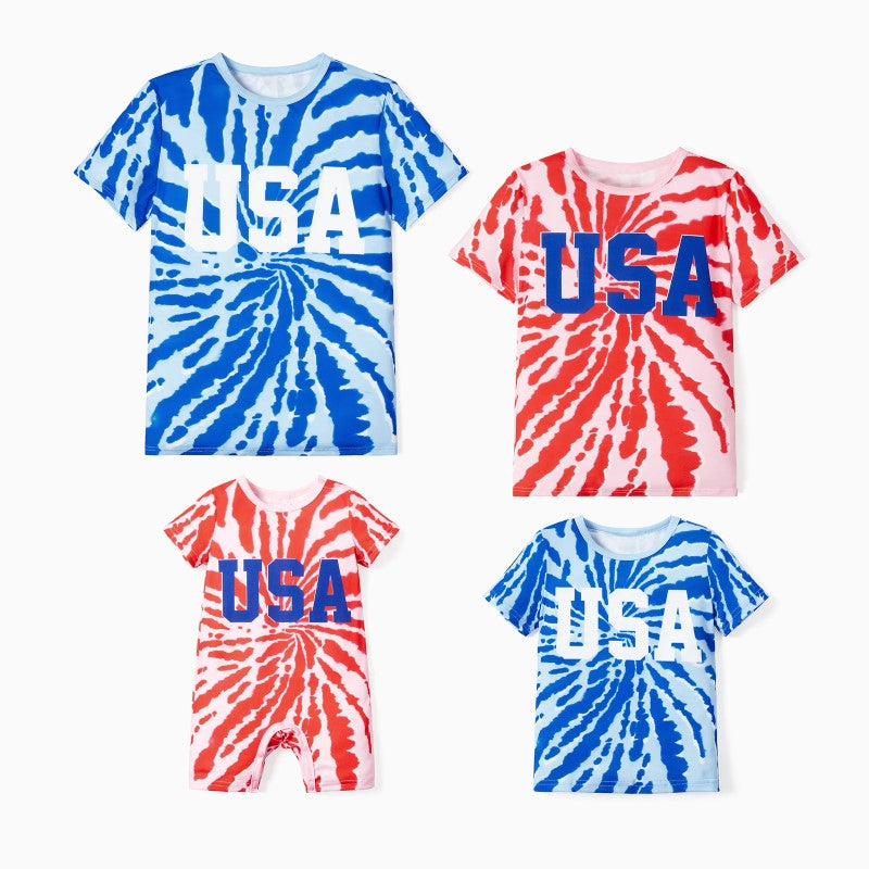 Independence Day Family Matching Tie Dye Print T Shirts-Vacay Outfit