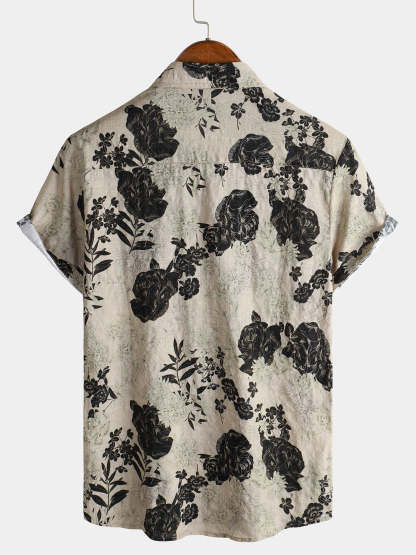 Men Floral Vintage Cotton Shirt-Vacay Outfit