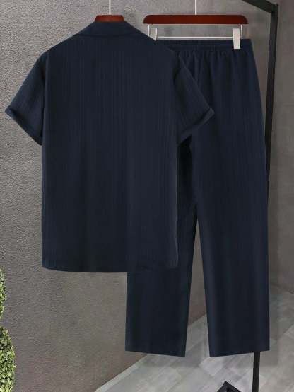 Solid Colored Button Up Shirt And Pants Without Tee-Vacay Outfit