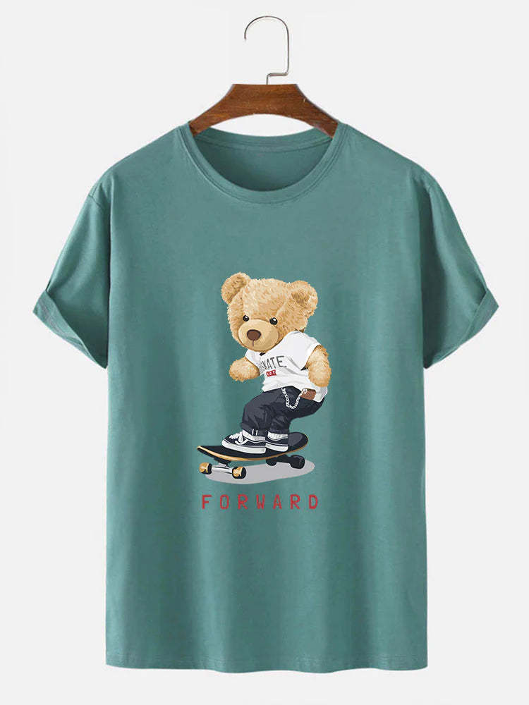 Bear On Skateboard Print T-Shirt-Vacay Outfit