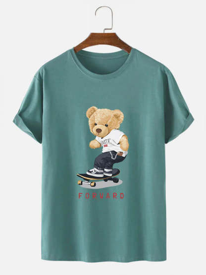 Bear On Skateboard Print T-Shirt-Vacay Outfit