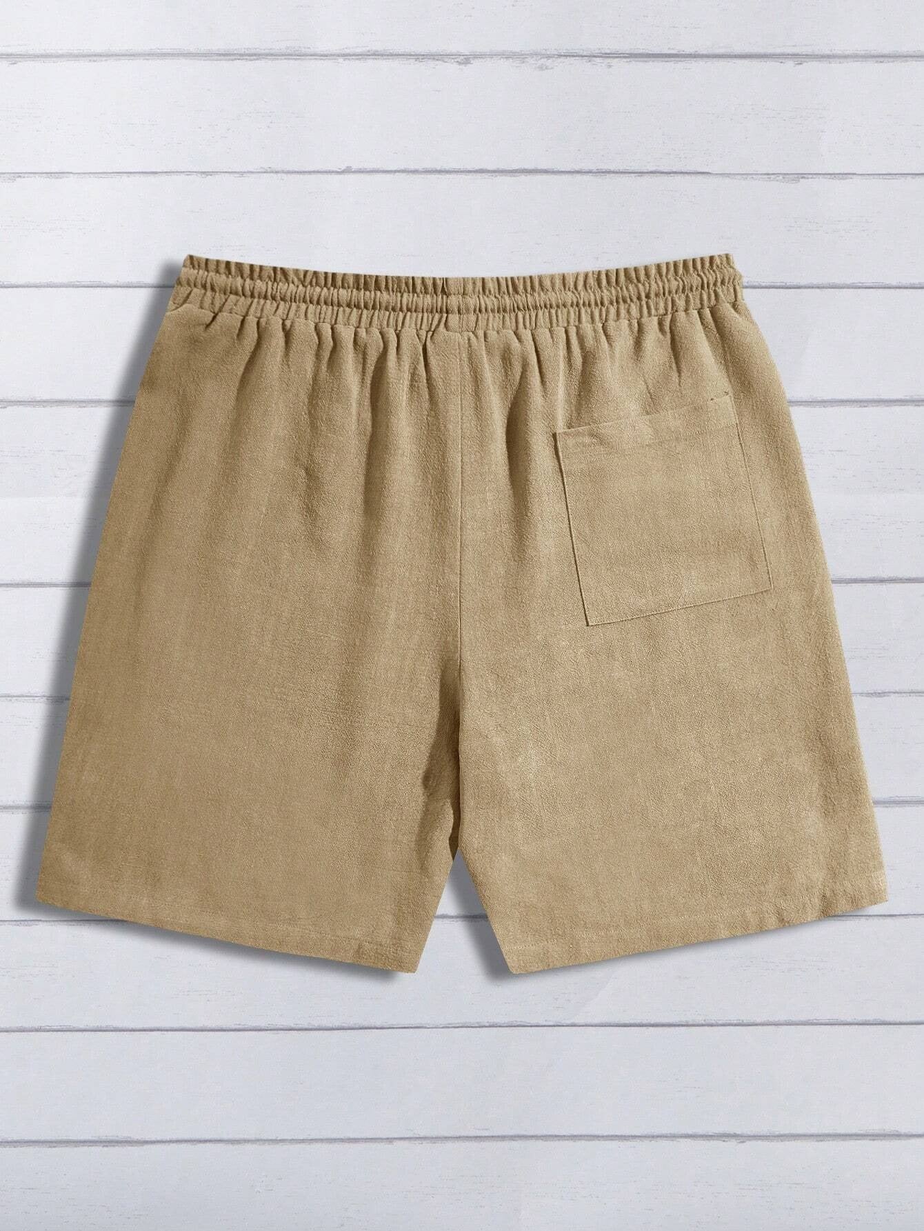 Linen Textured Drawstring Shorts-Vacay Outfit