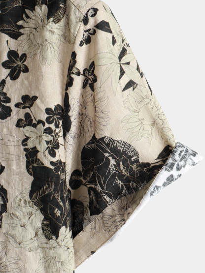 Men Floral Vintage Cotton Shirt-Vacay Outfit