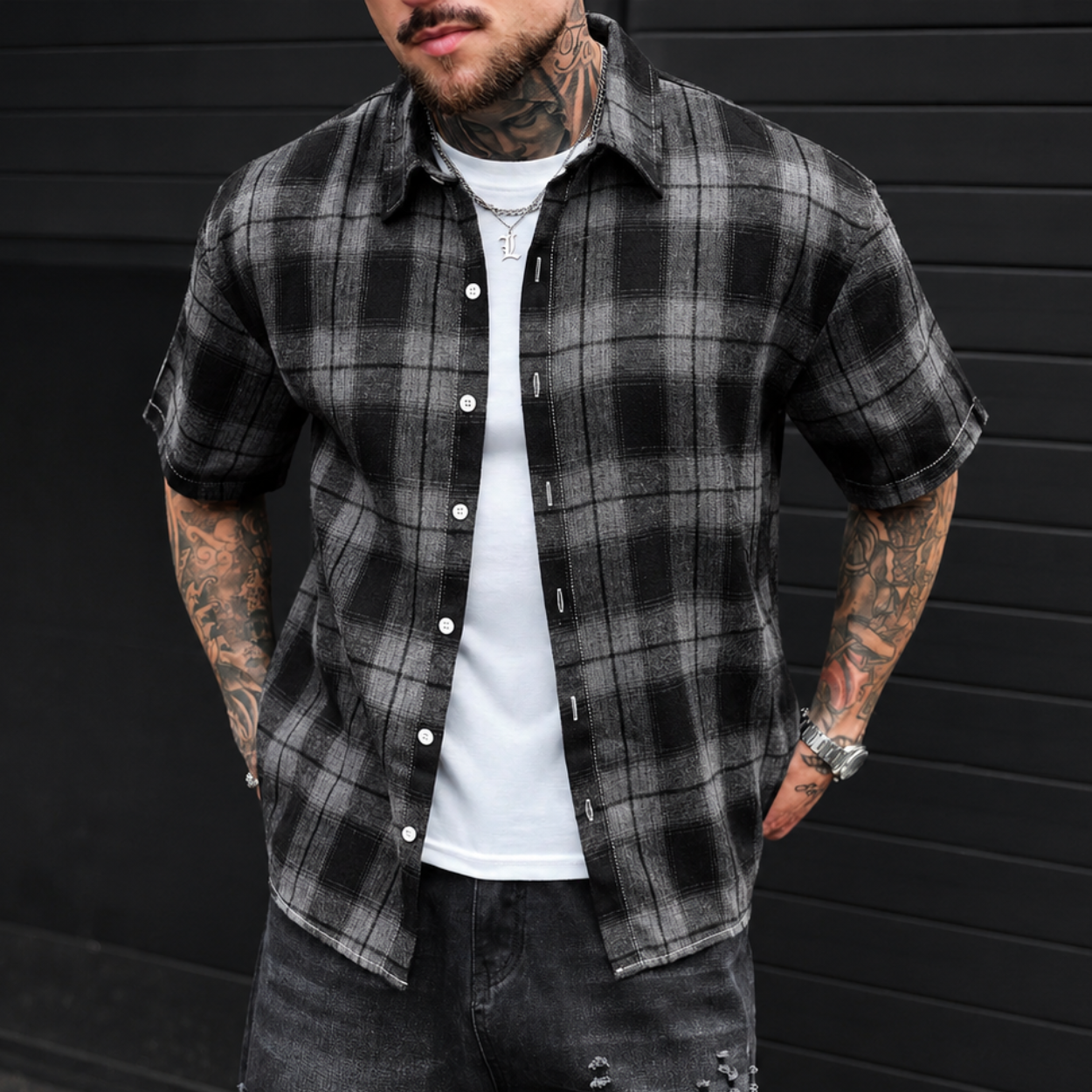 Casual Retro Checkered Short Sleeve Shirt For Men