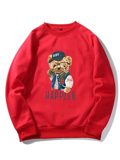 Baseball Jacket Bear Print Sweatshirt-Vacay Outfit