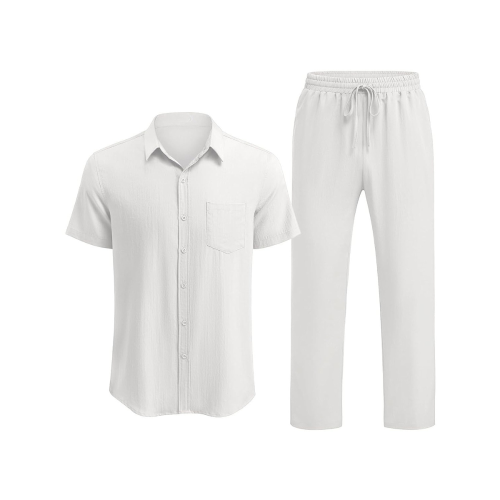 Casual Loose Fit Beach Wear Shirt And Pant Set For Men