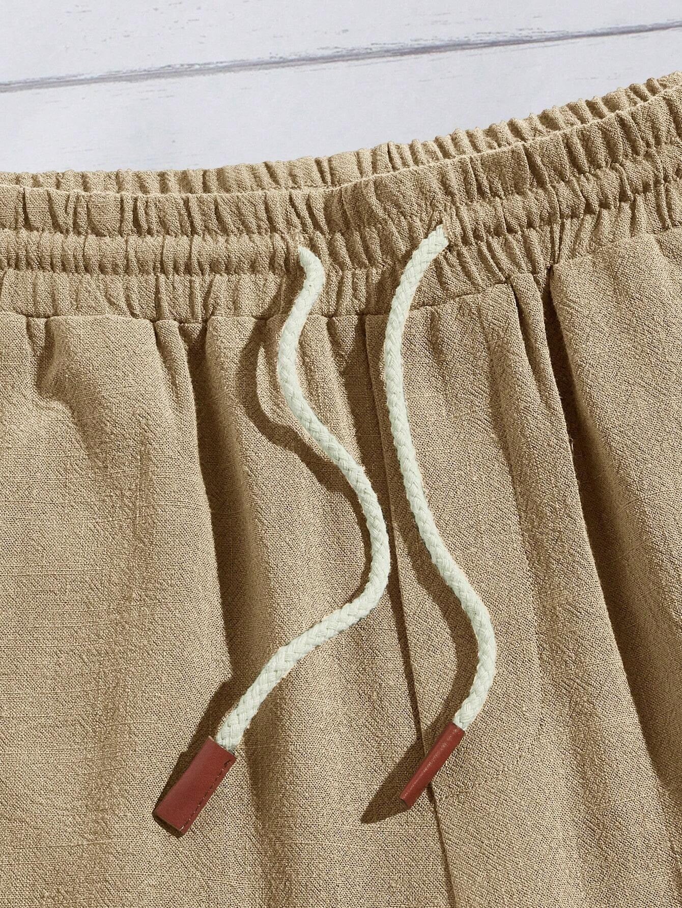 Linen Textured Drawstring Shorts-Vacay Outfit