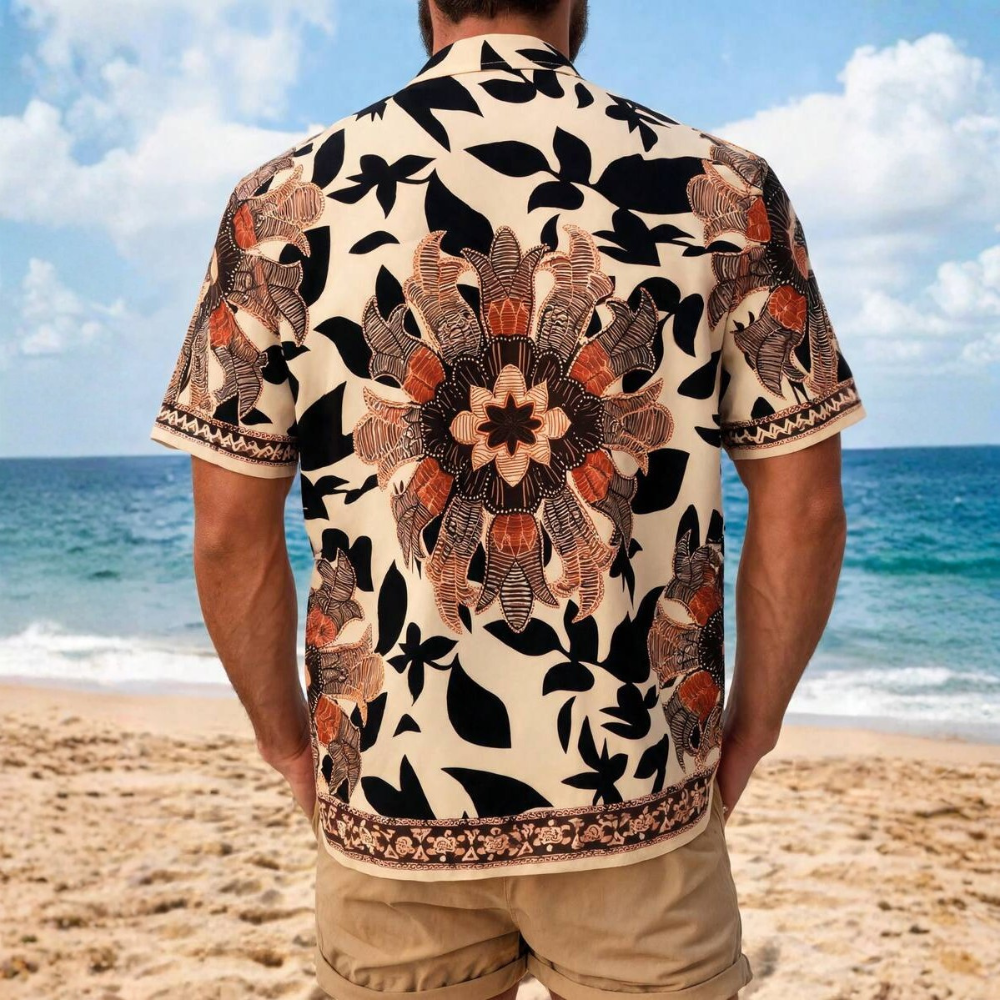 Bohemian Floral Hawaiian Short Sleeve Beach Vacation Shirt For Men