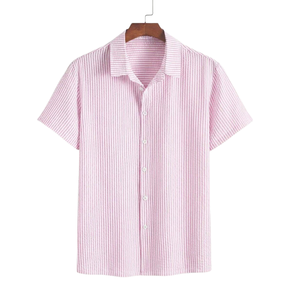 Retro Striped Lightweight Short Sleeve Casual All Season Shirt For Men