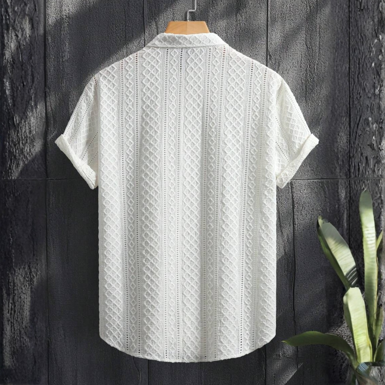 Casual Short Sleeve Textured Knit Shirt For Men