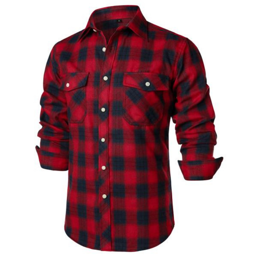 Plaid Flannel Button Up Shirt with Pockets and Classic Casual Fit for Men