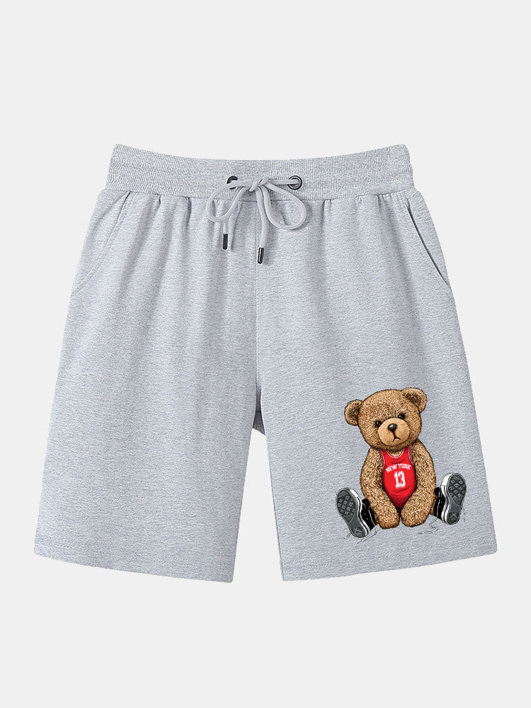 Bear Print Mid Length Shorts-Vacay Outfit
