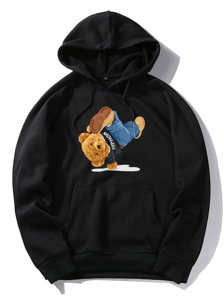 Break Dance Bear Print Hoodie-Vacay Outfit