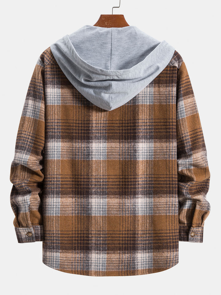 Flannel Plaid Hooded Overshirt-Vacay Outfit