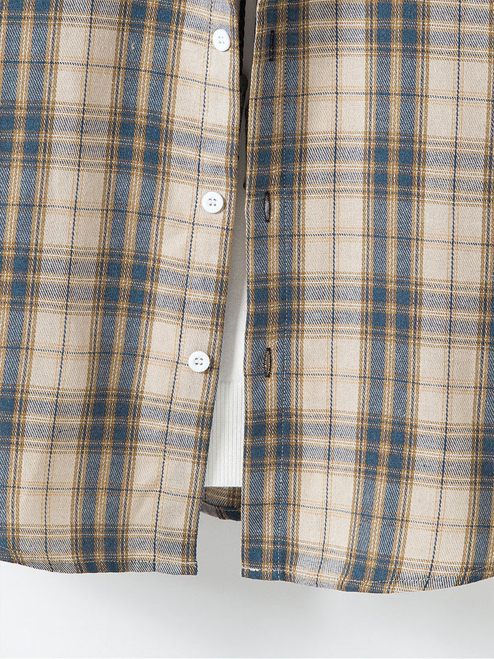 Button Up Contrast Hooded Plaid Shirt-Vacay Outfit