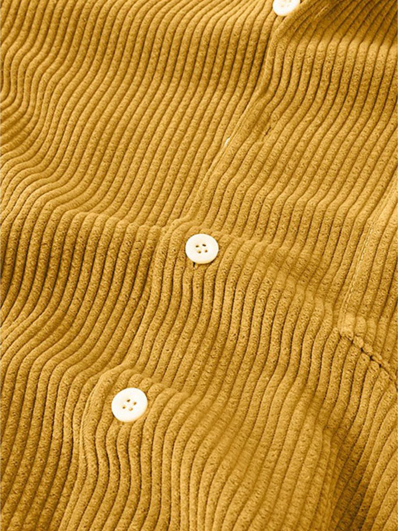 Corduroy Casual Lapel Shirt Shorts Set-Vacay Outfit