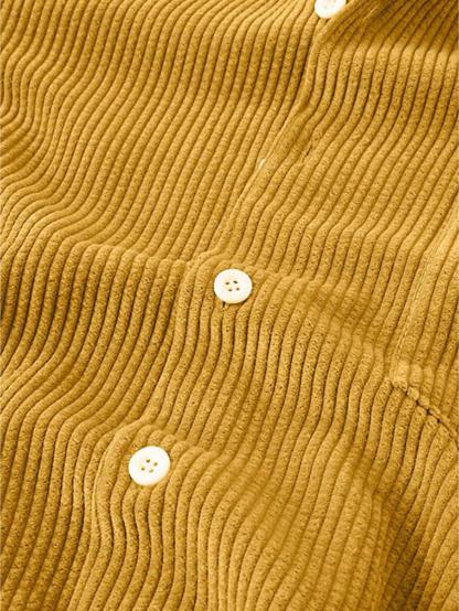 Corduroy Casual Lapel Shirt Shorts Set-Vacay Outfit