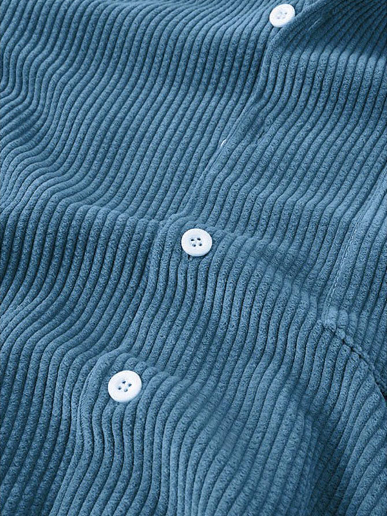 Corduroy Casual Lapel Shirt Shorts Set-Vacay Outfit