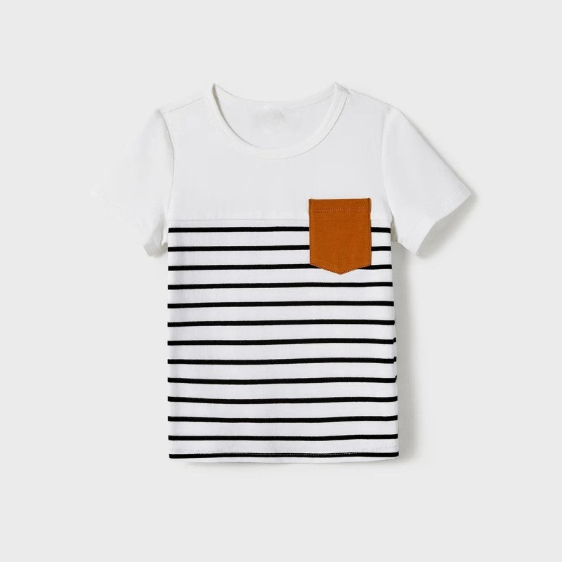Family Matching Stripe Asymmetrical Dresses and Panel T shirts Sets-Vacay Outfit