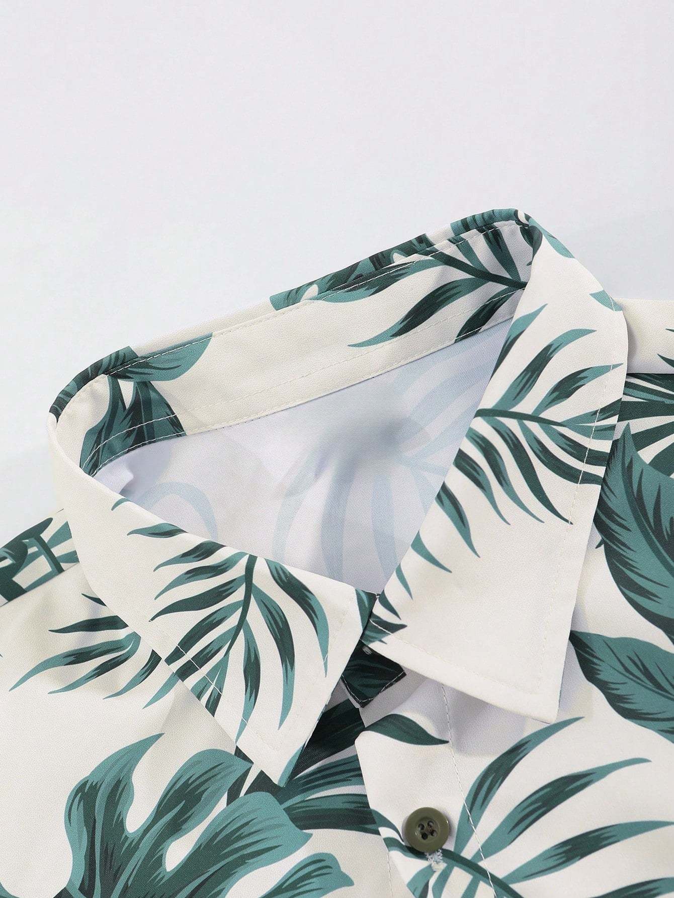 Tropical Print Shirt And Drawstring Shorts-Vacay Outfit