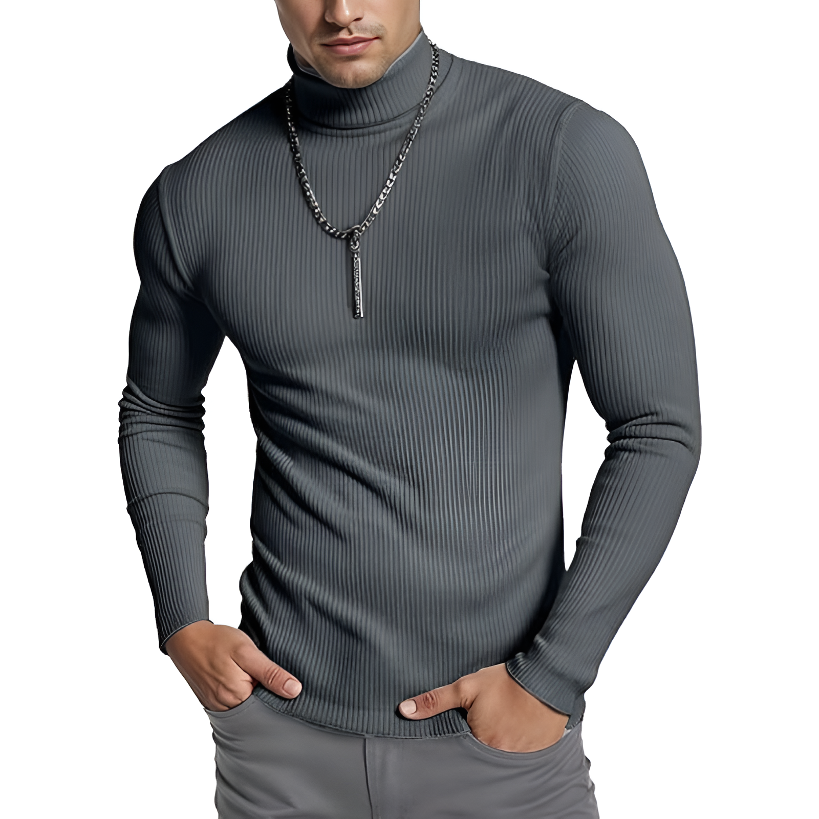 Casual Long Sleeves Ribbed Pullover For Men