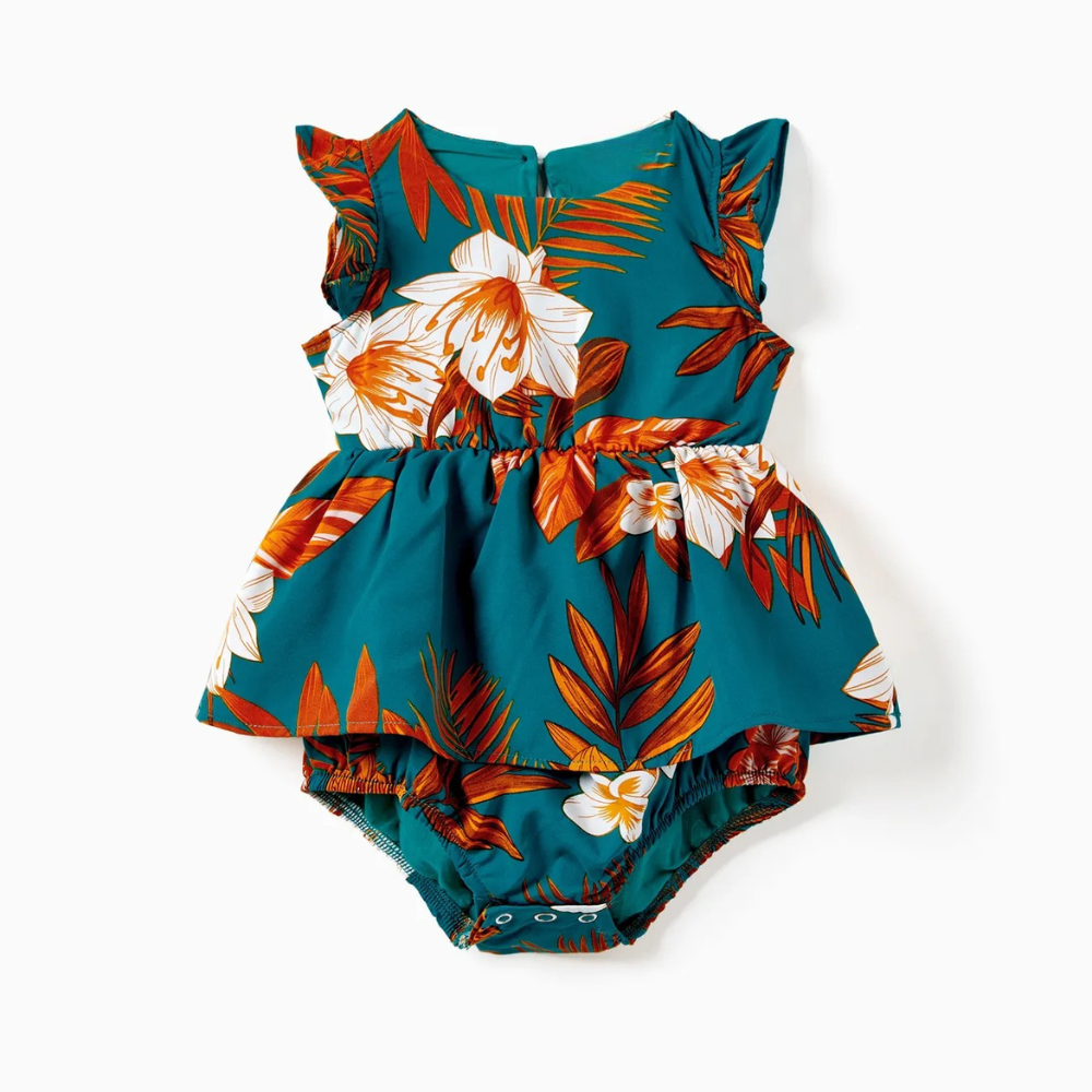 Floral Print And Geometric Design Family Outfits Set-Vacay Outfit