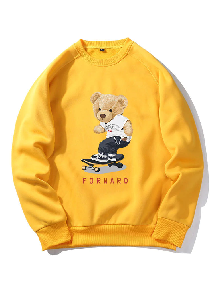 Bear On Skateboard Print Sweatshirt-Vacay Outfit