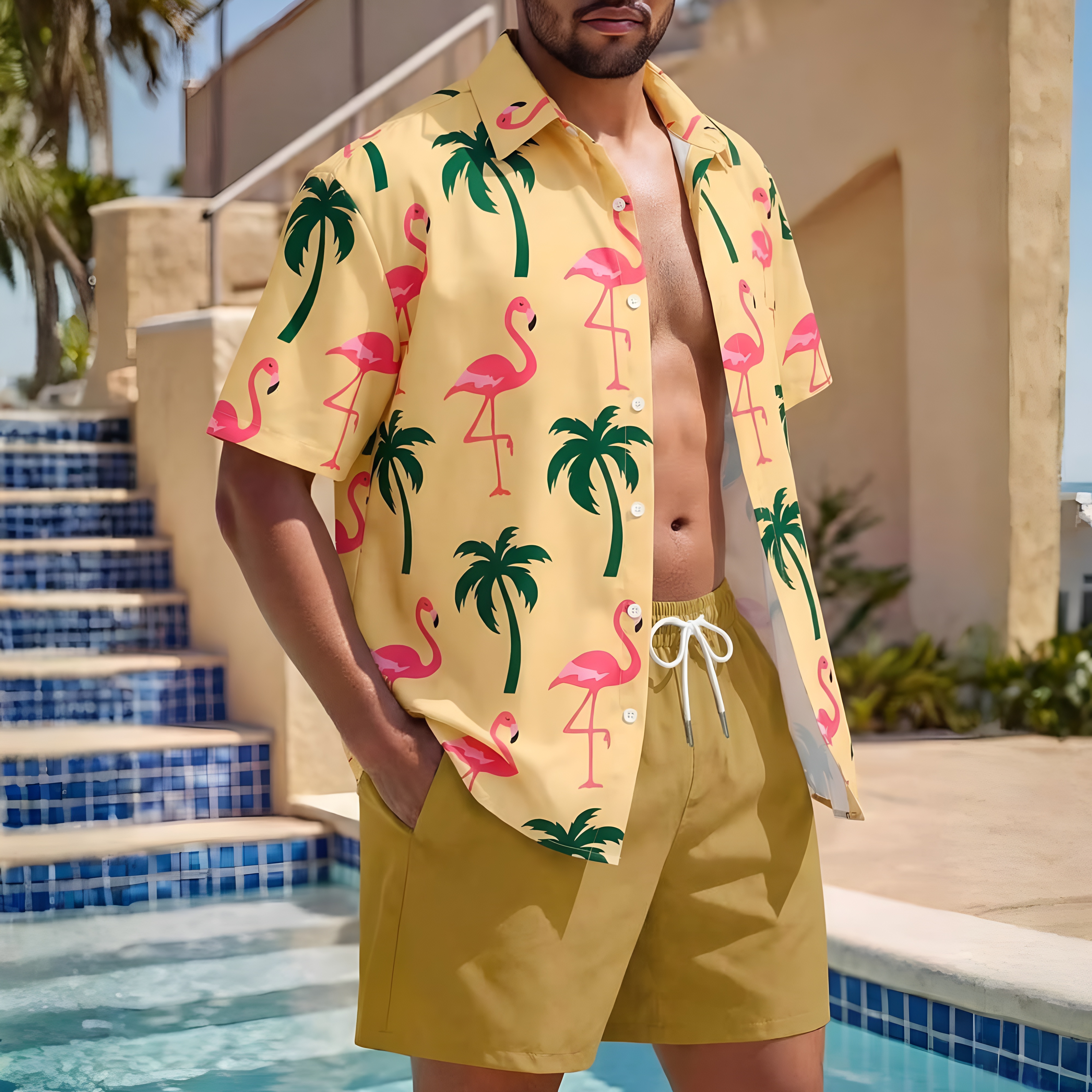 Summer Vacation House Print Short Sleeve Shirt And Shorts Set For Men