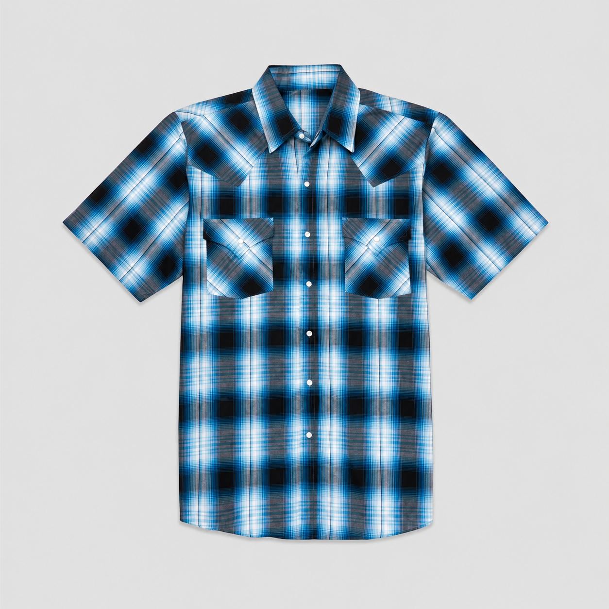 Casual Plaid Short Sleeve Western Snap Shirt For Men With Pockets