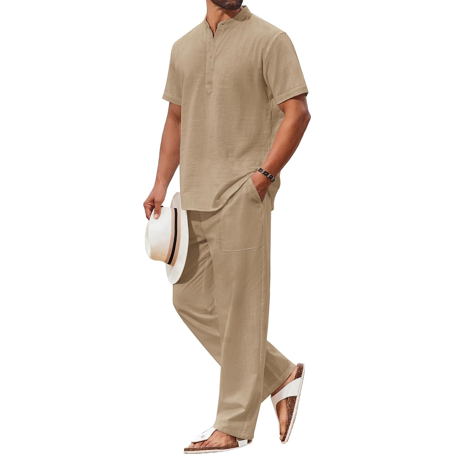 Casual Short Sleeve Shirt And Beach Pant Set For Men