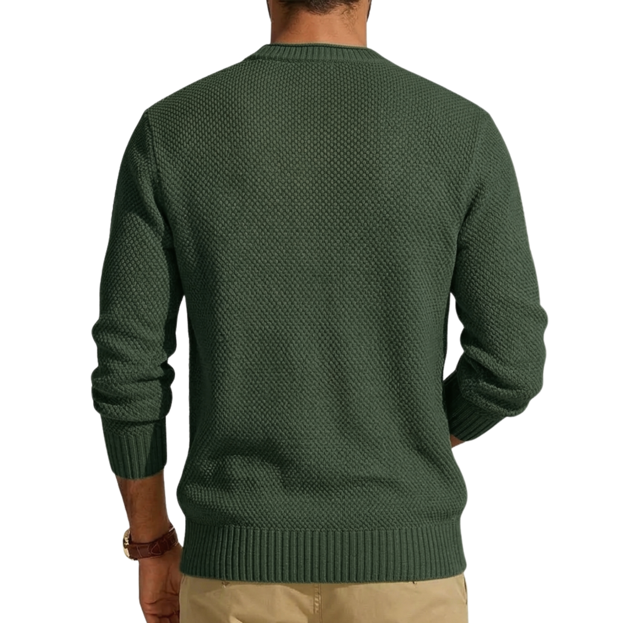Waffle Knit Crewneck Sweater With Long Sleeve And Pullover For Men