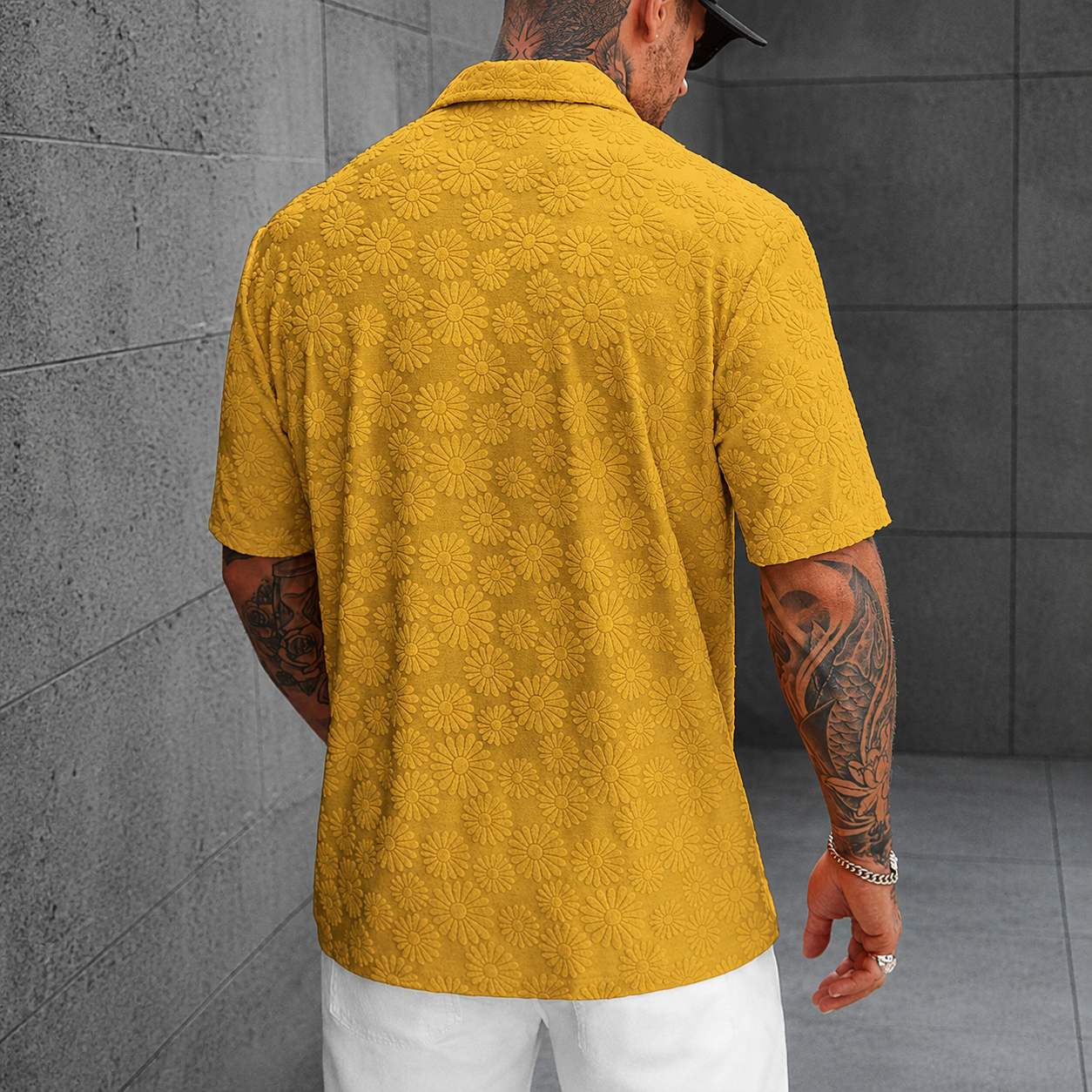 Casual Solid Colored Textured Jacquard Short Sleeve Shirt