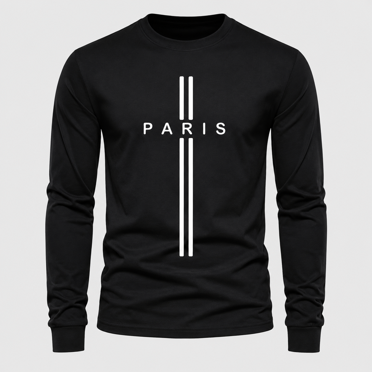 Paris Graphic Print Crew Collar Long Sleeve Casual T Shirt For Men