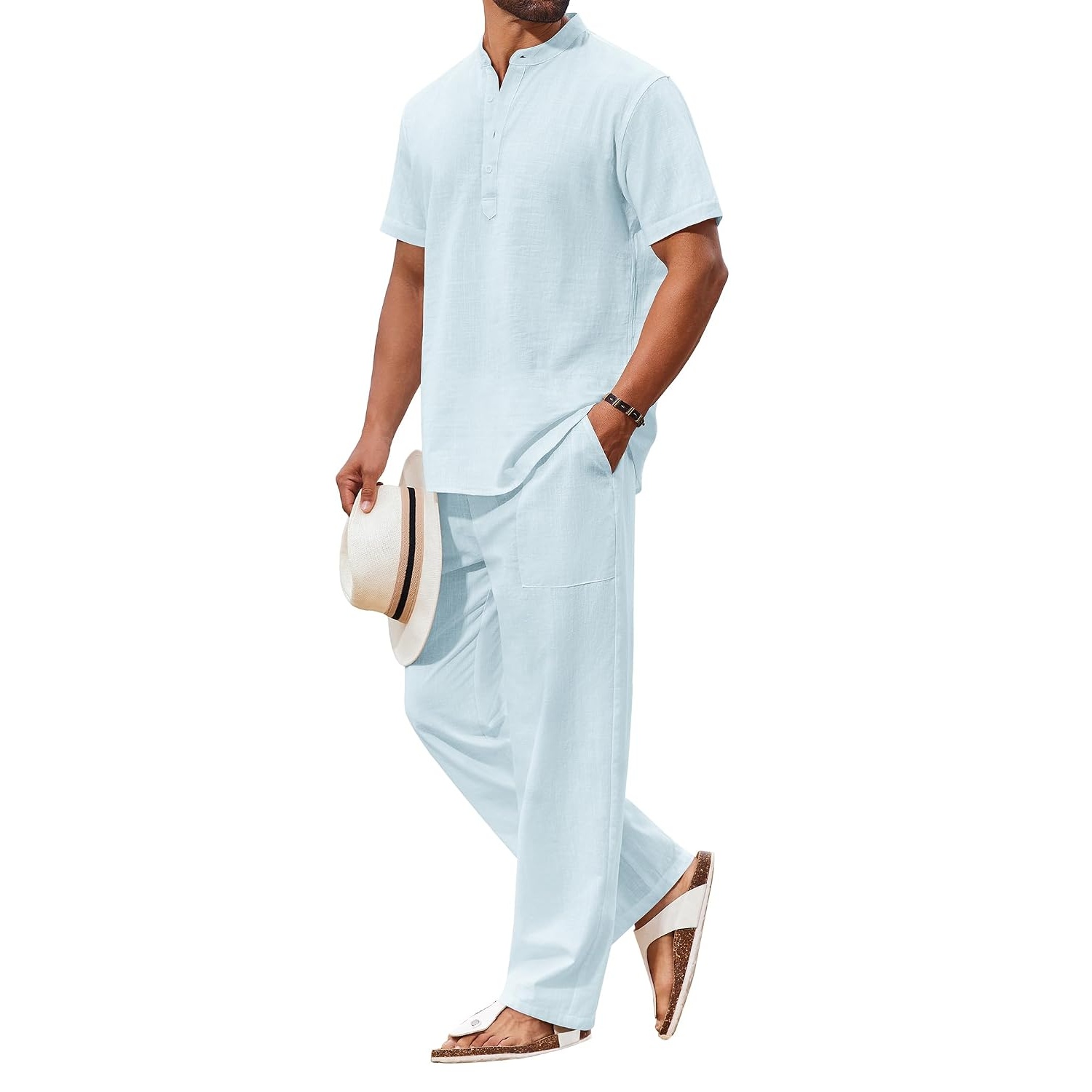 Casual Short Sleeve Shirt And Beach Pant Set For Men