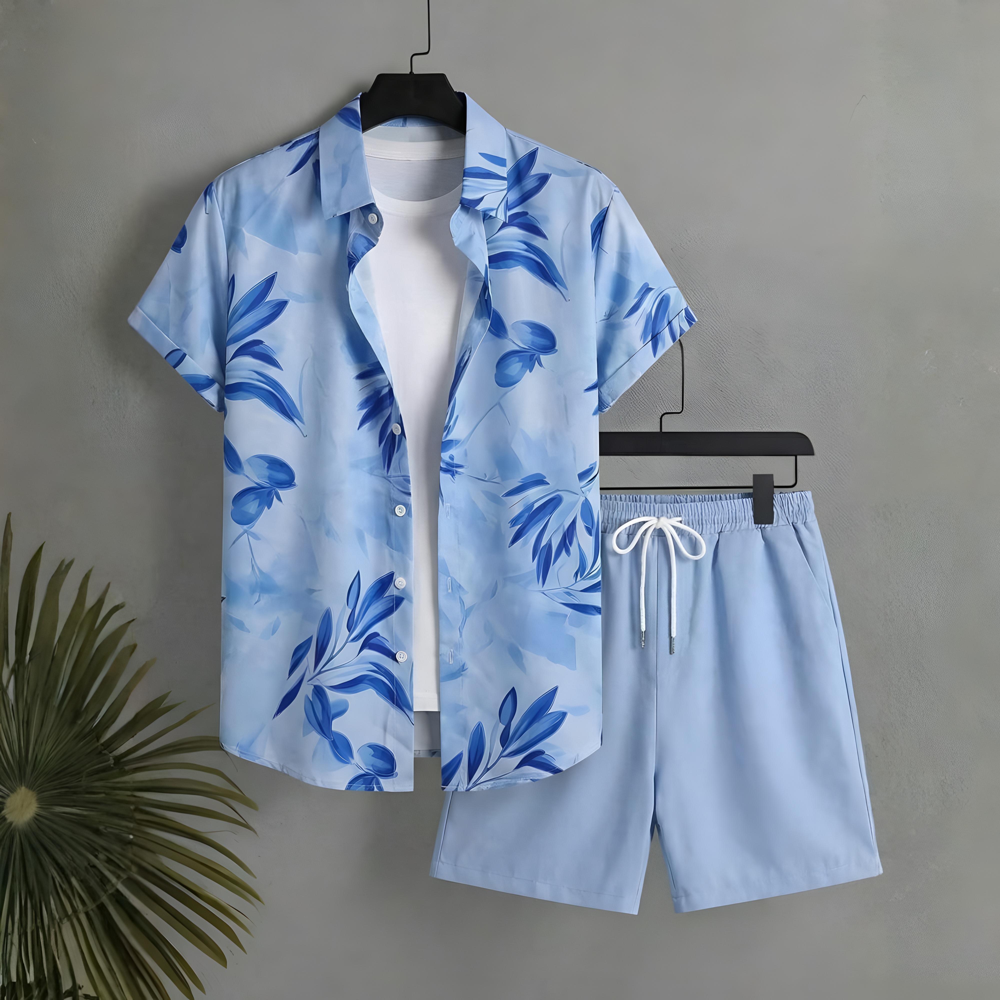 Summer Vacation House Print Short Sleeve Shirt And Shorts Set For Men