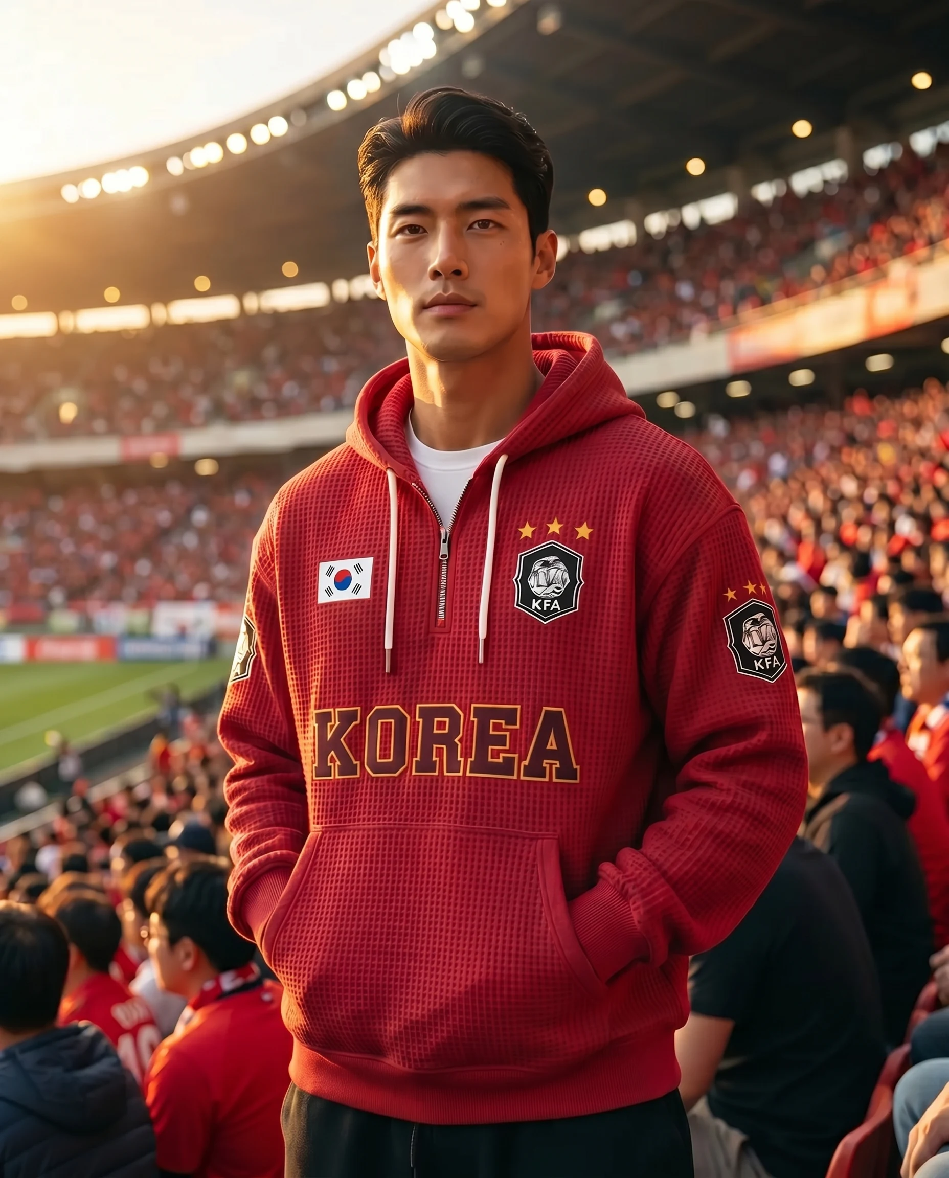 South Korea waffle quarter-zip football fan hoodie