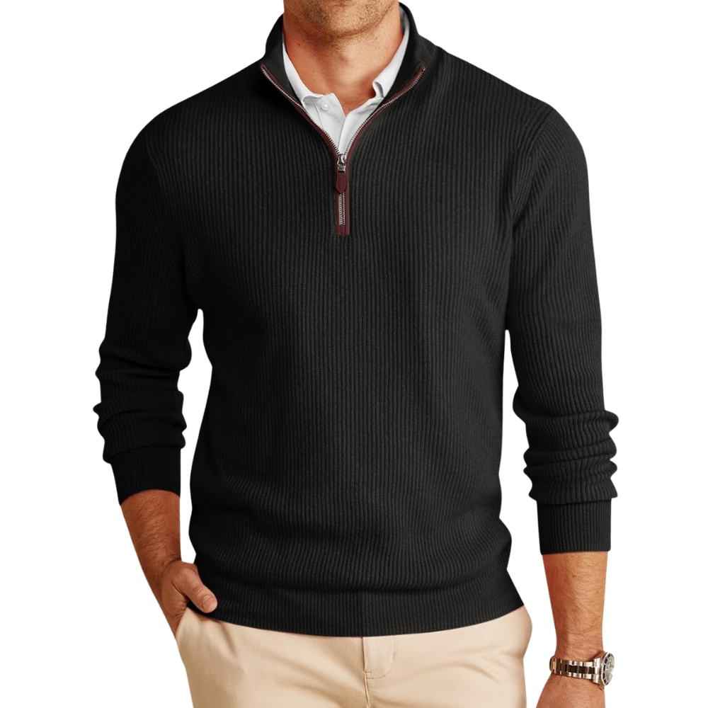 Mens Quarter-Zip Pullover Sweater Casual Mock Neck Warm Ribbed Polo Sweaters
