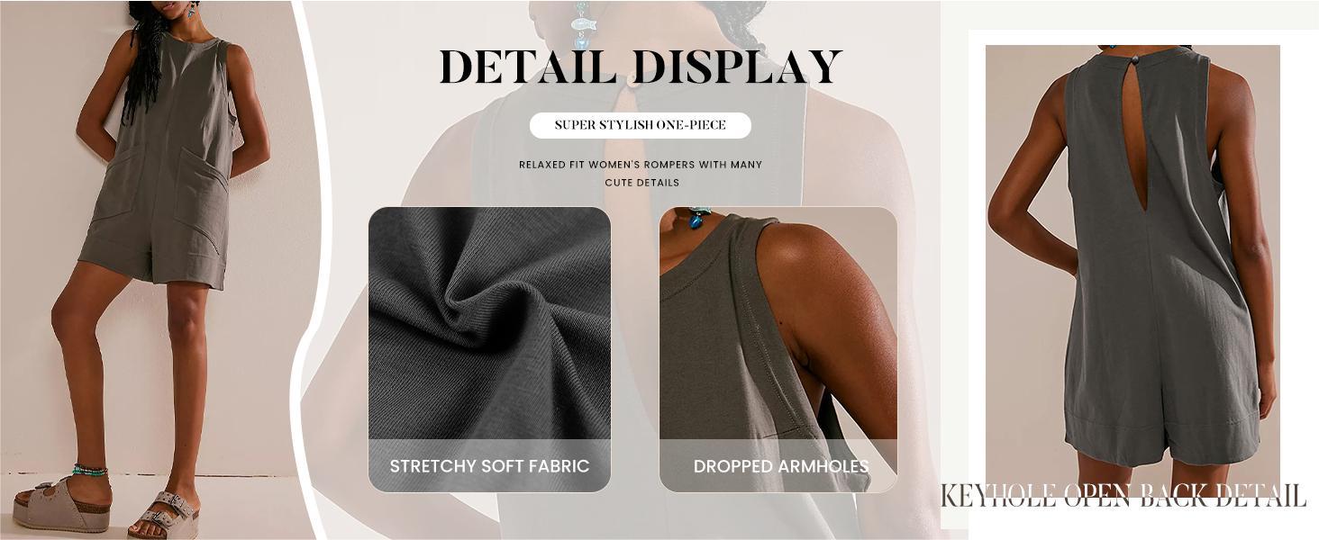 UANEO Women's Summer Sleeveless Romper Casaul Beach Vacation Loose Shorts Jumpsuit Overalls Outfits 2025 With Pocket