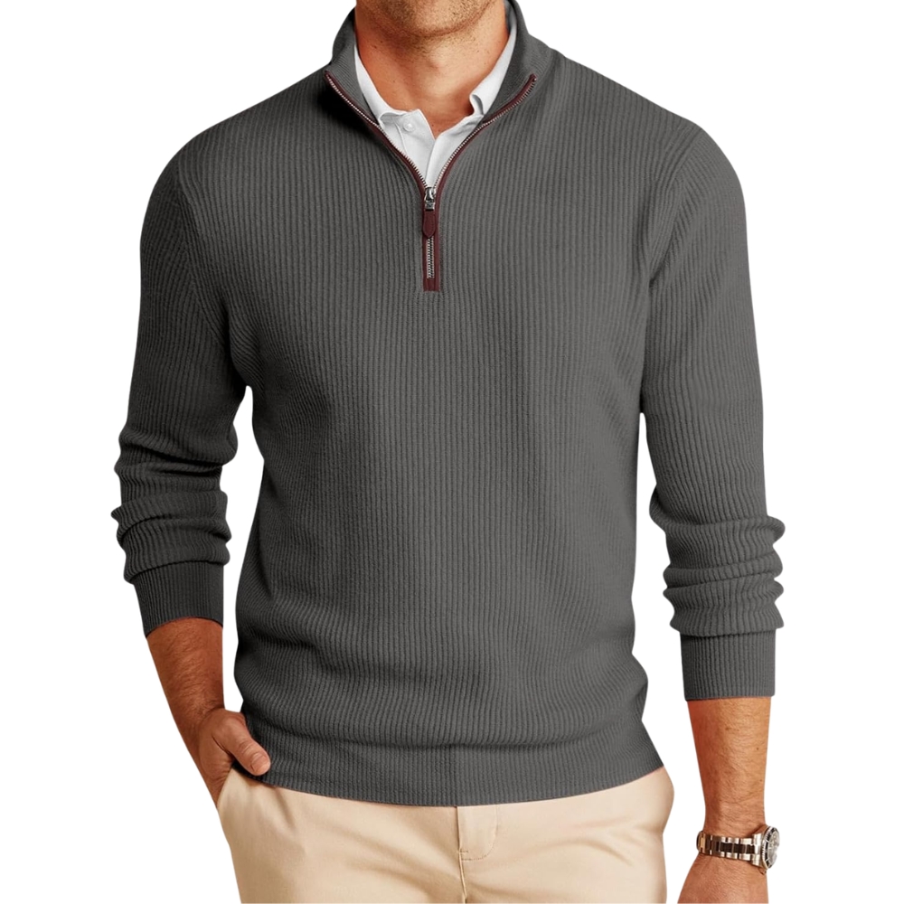 Mens Quarter-Zip Pullover Sweater Casual Mock Neck Warm Ribbed Polo Sweaters
