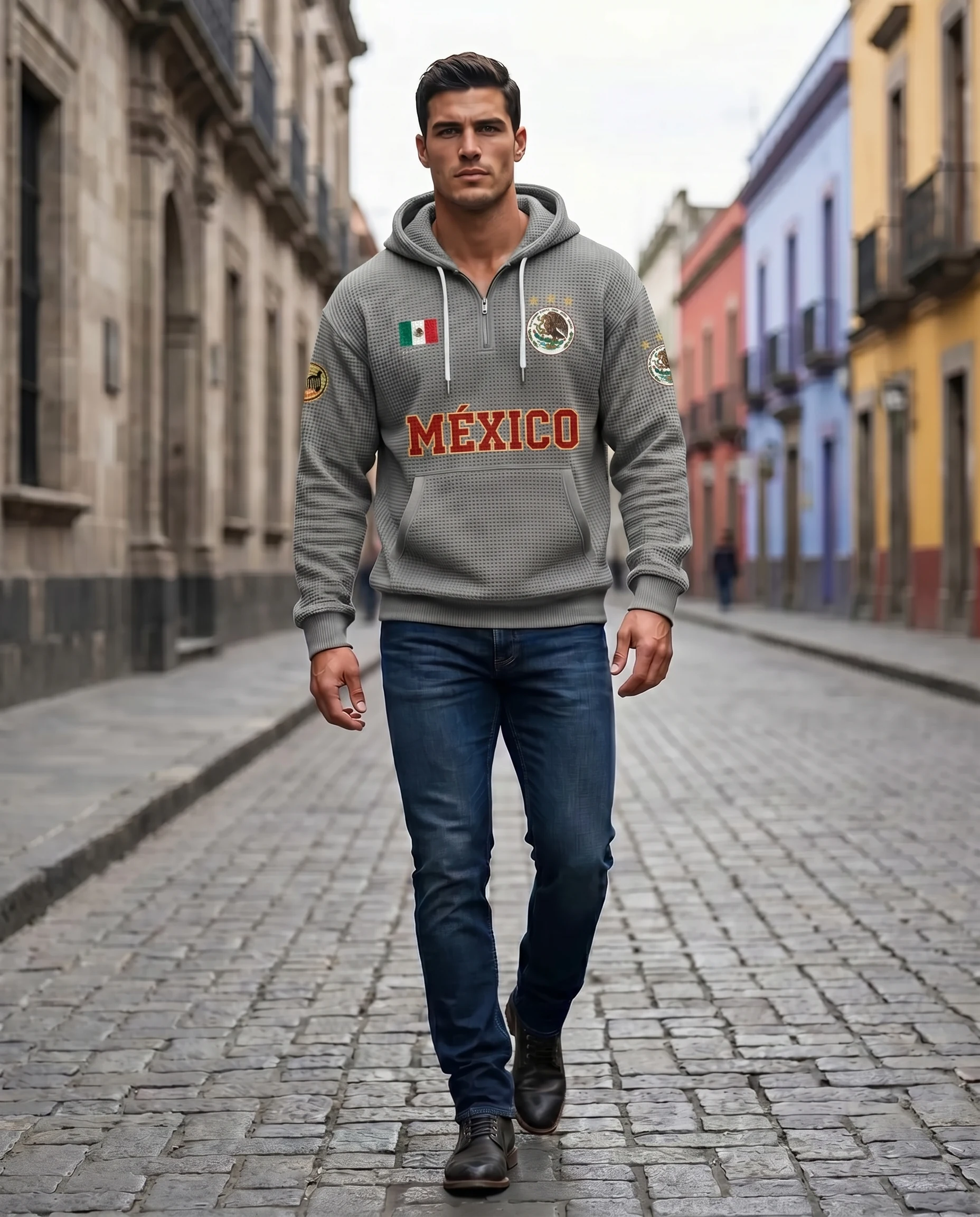 Mexico waffle quarter-zip football fan hoodie