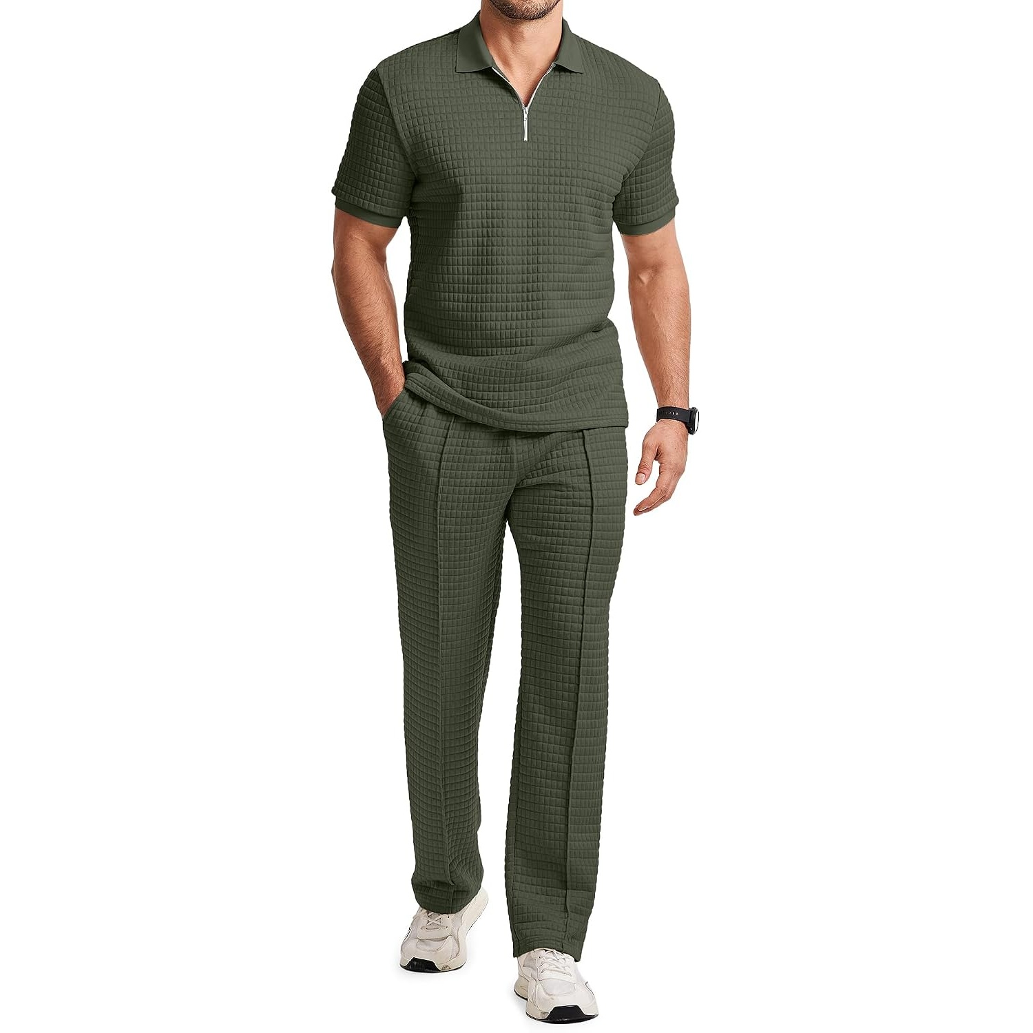 Casual Loungewear Pants Polo Tshirt Set For Men