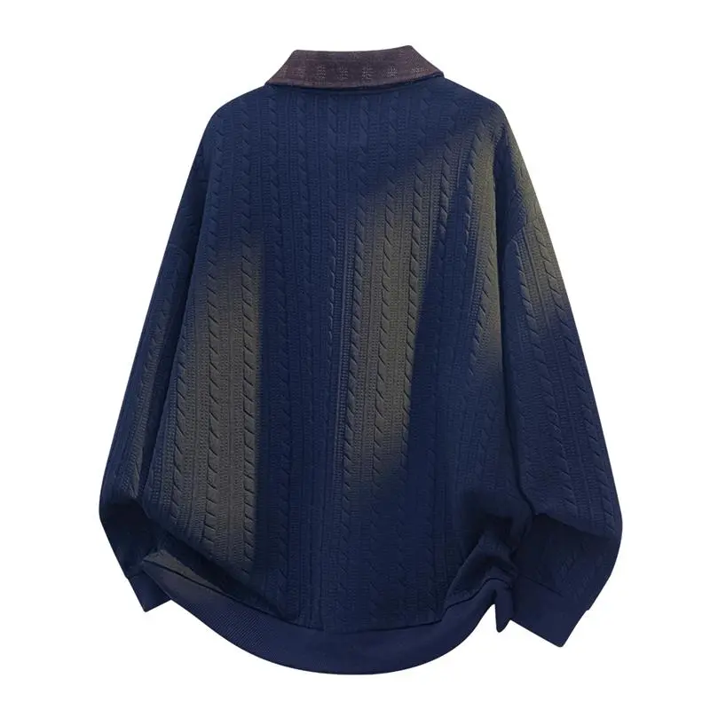 Pack of 2 Cable Knit Long Sleeve Polo Pullover T Shirt with Contrast Collar for Men