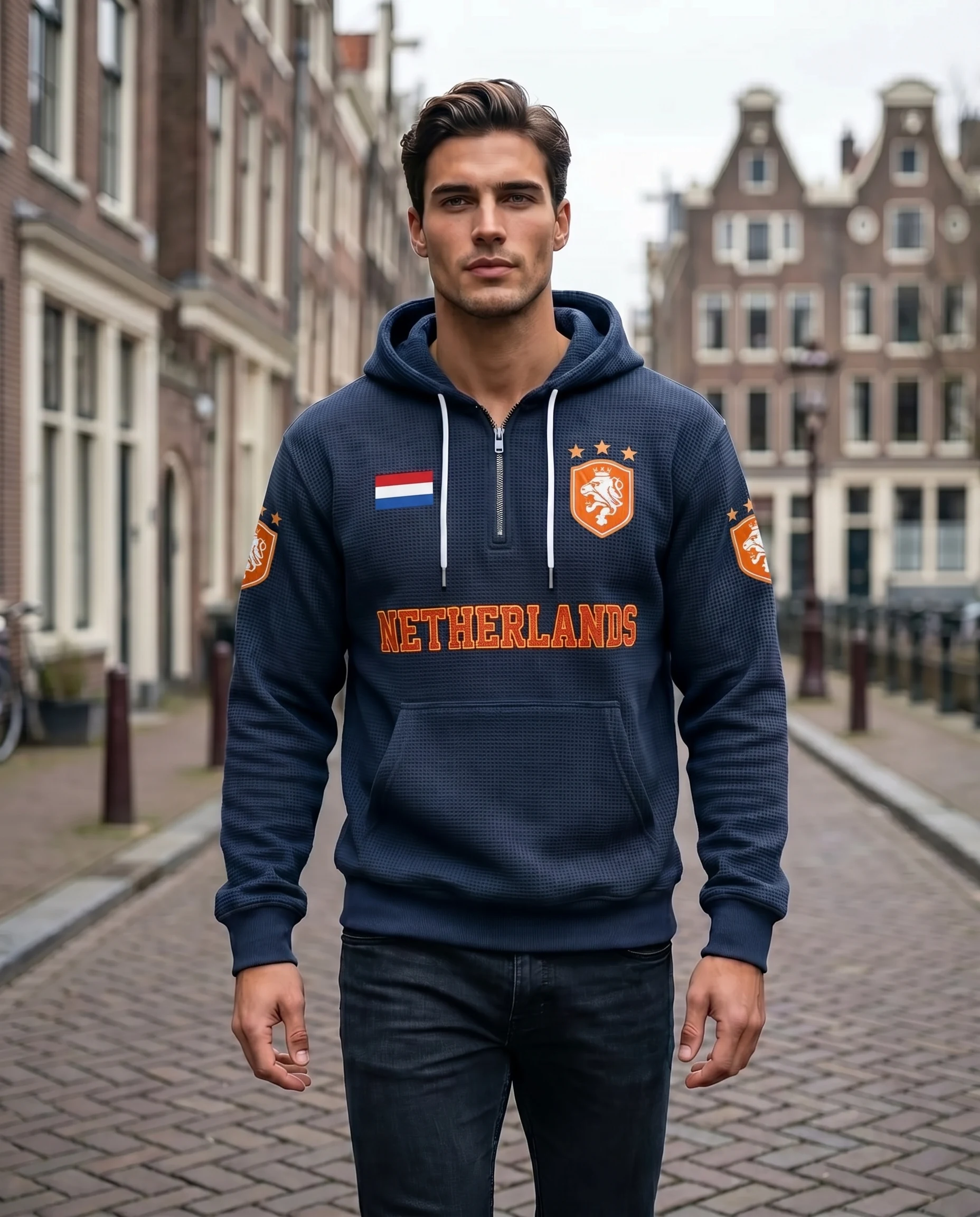 Netherlands waffle quarter-zip football fan hoodie
