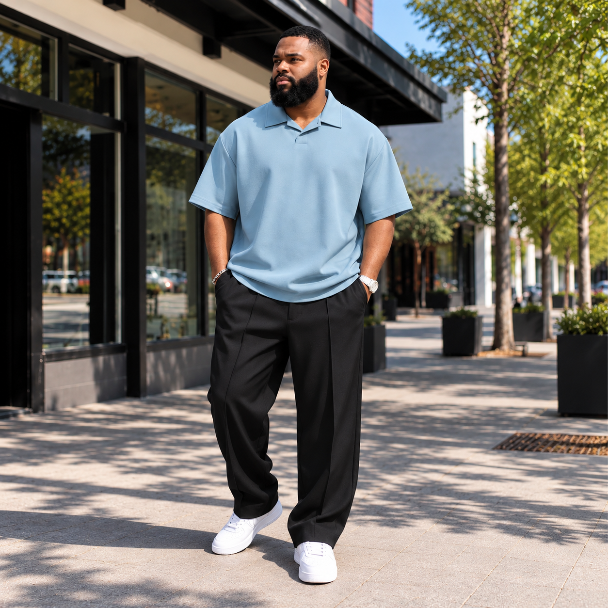 2 Pieces Plus Size Short Sleeve Top And Pant Set For Men